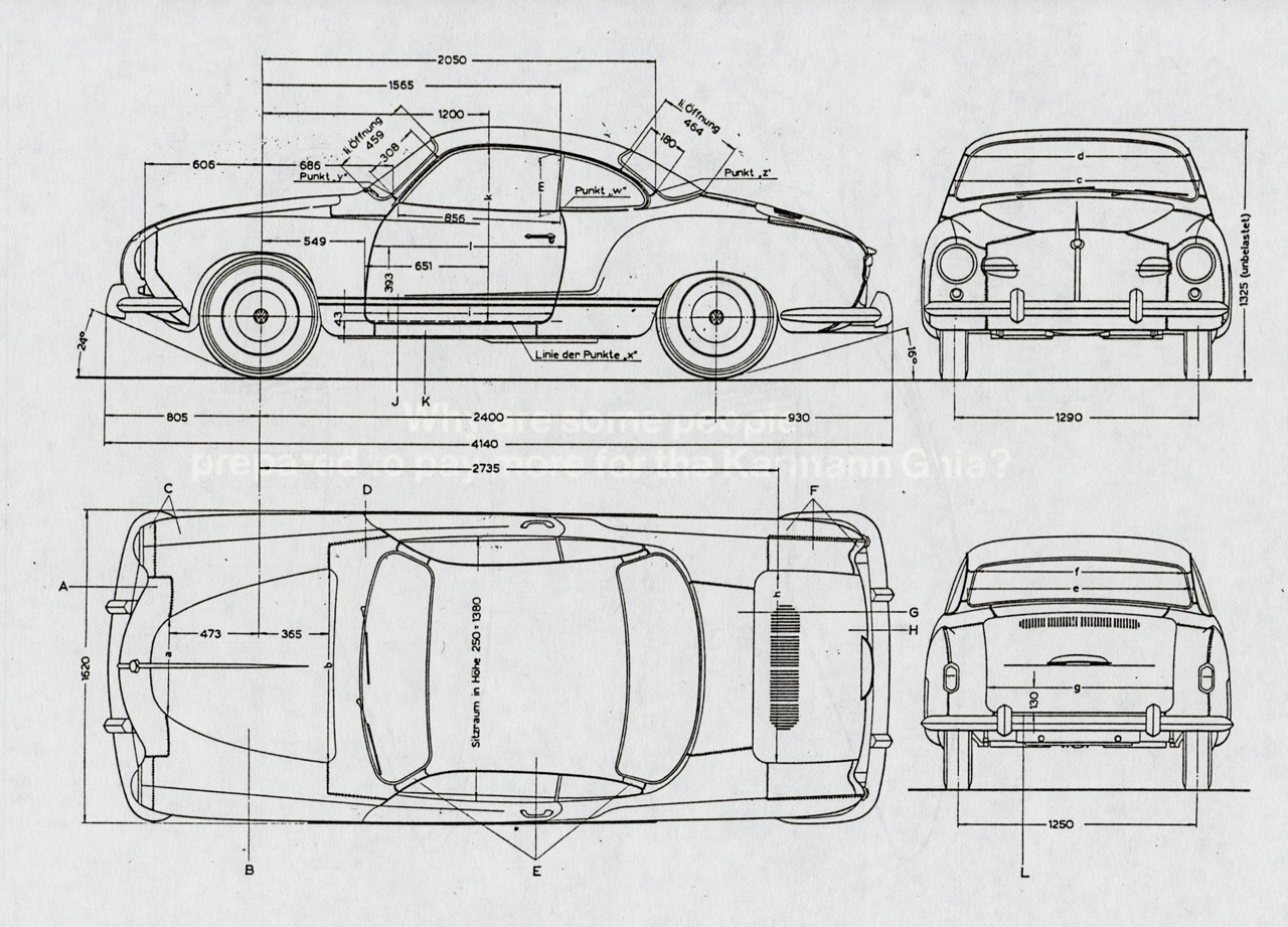 VW Karmann Ghia Typ 14 1955 rozmery